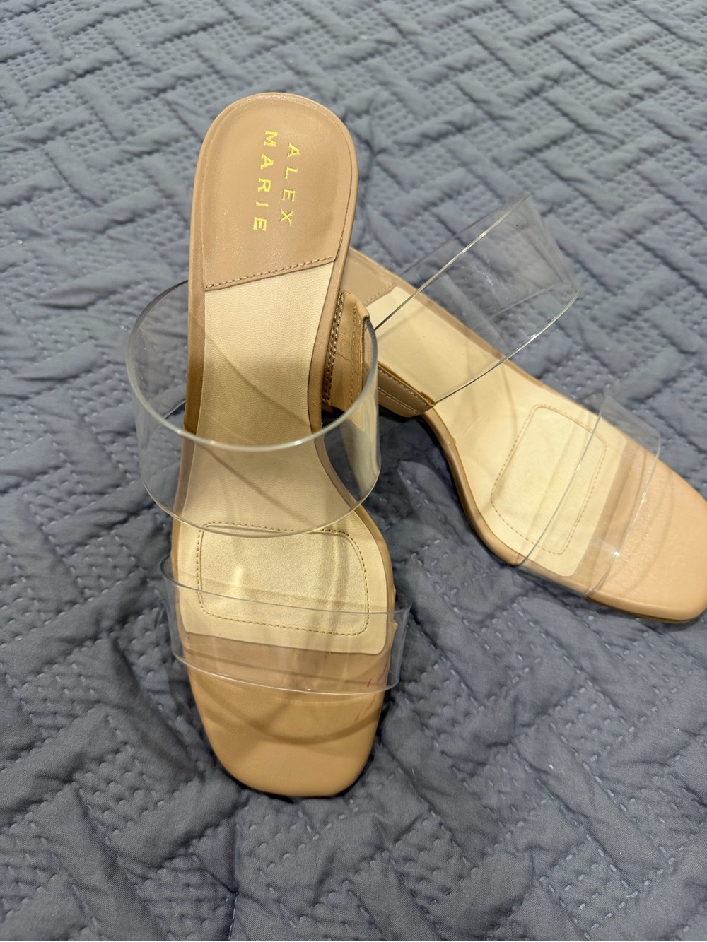 Alex Marie Nude Clear Strap Block Heel Slide Sandals Size 8M NWT